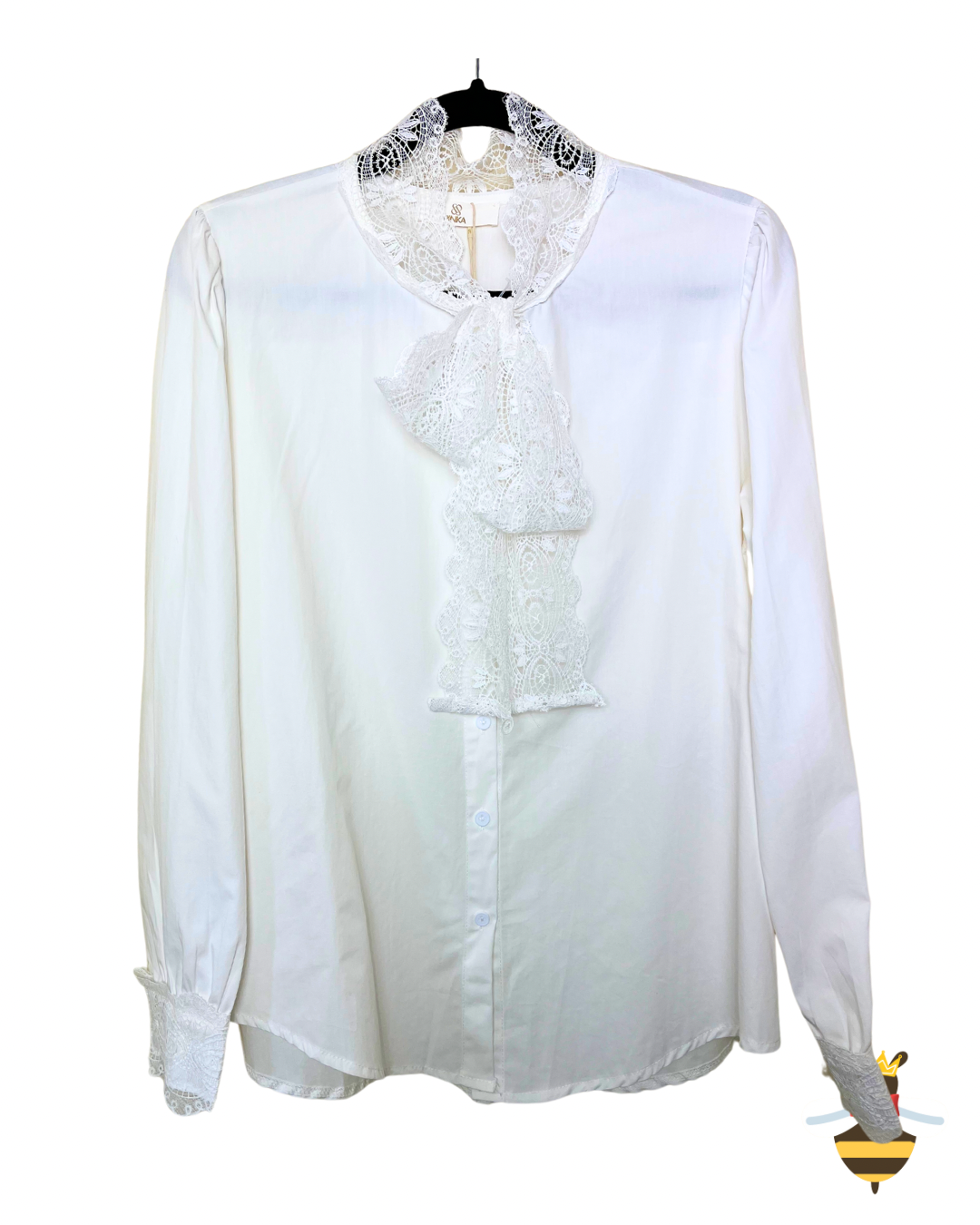 White Pussy-Bow Lace Shirt