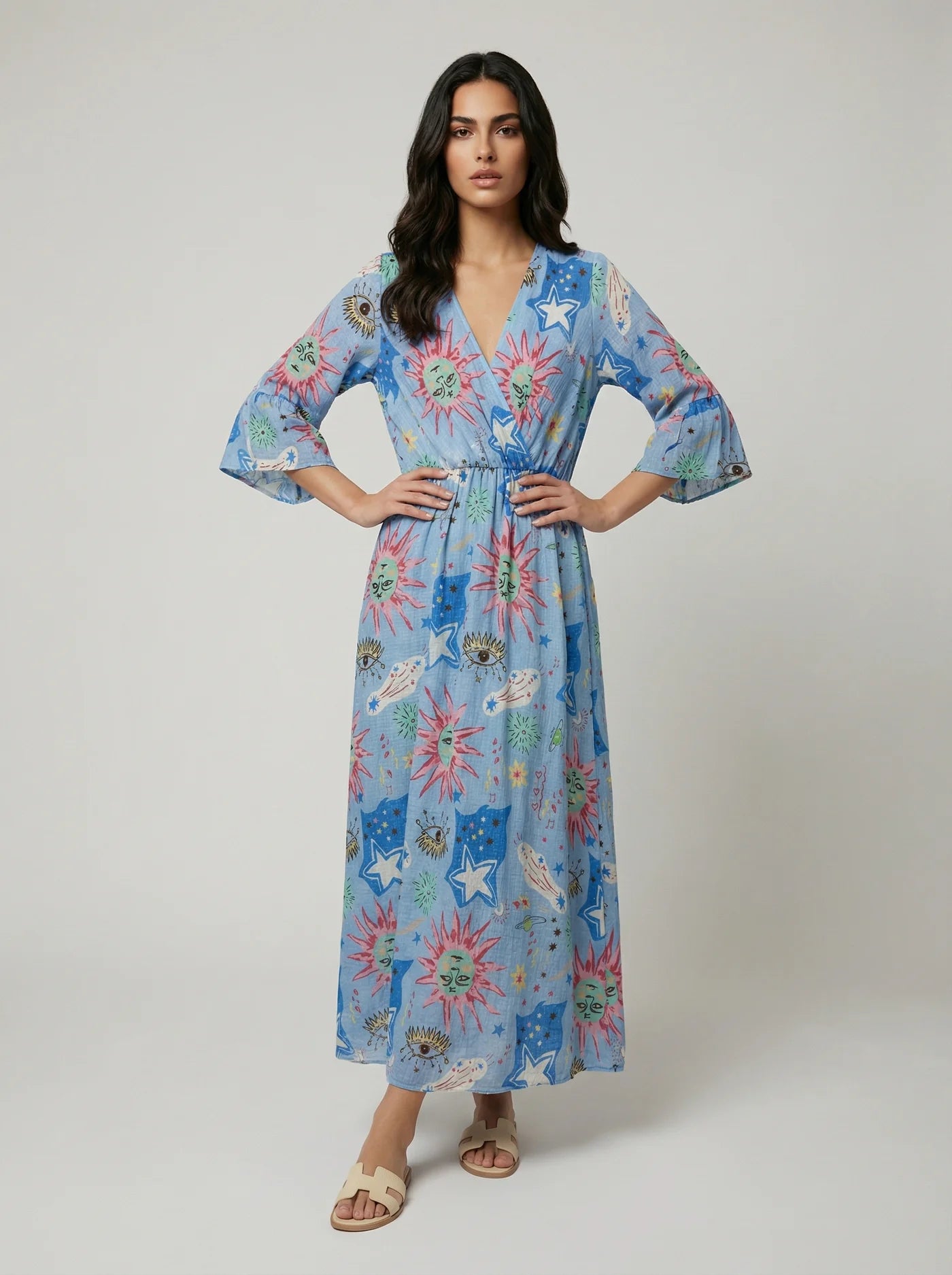 Blue Cosmic Cotton Maxi Dress