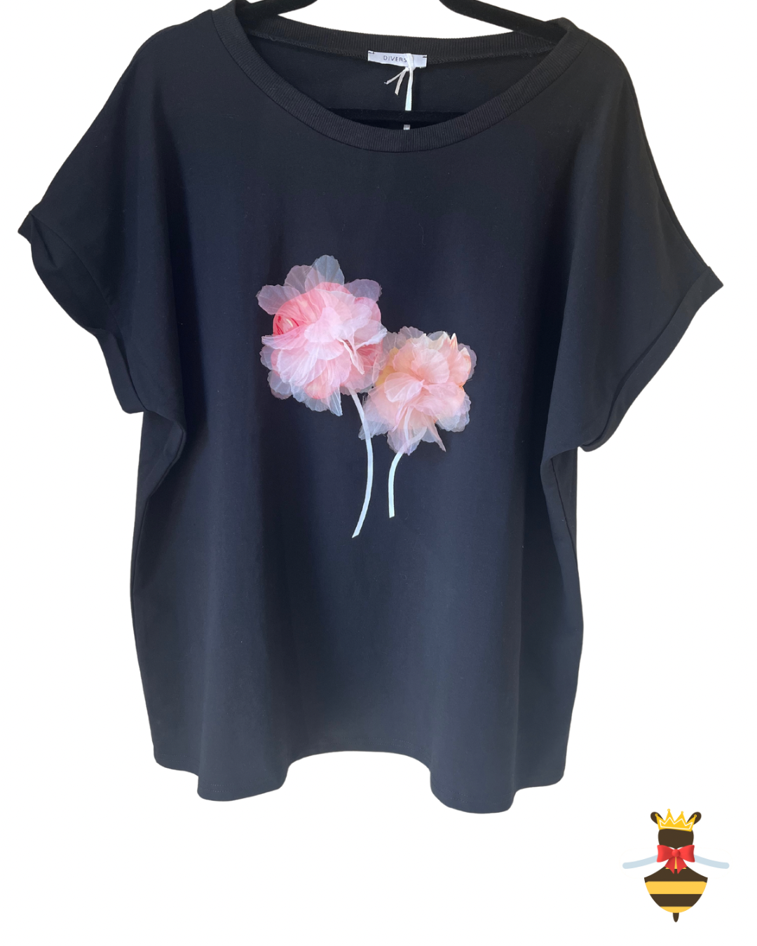 Black 3D Flower T-shirt