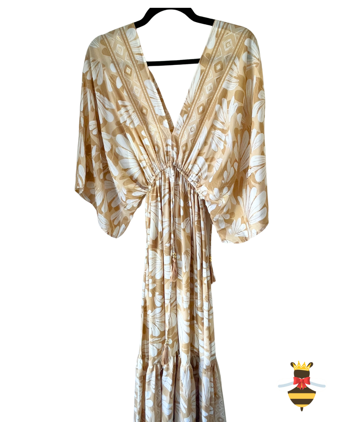Caramel Petal Print Maxi Dress