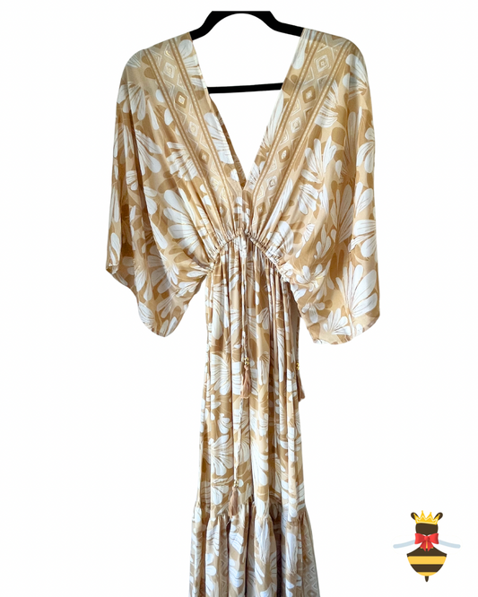 Caramel Petal Print Maxi Dress