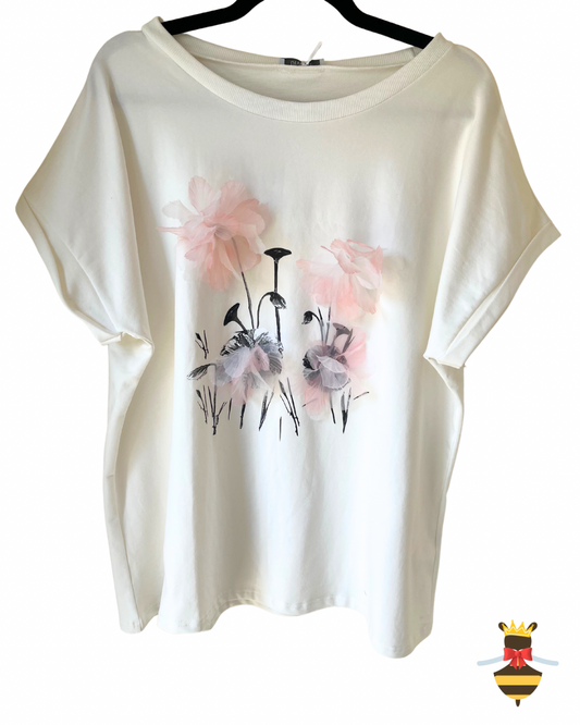 White 3D Flower T-shirt