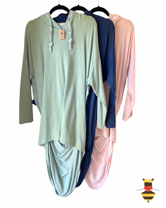 Satin Draped Hooded Tops