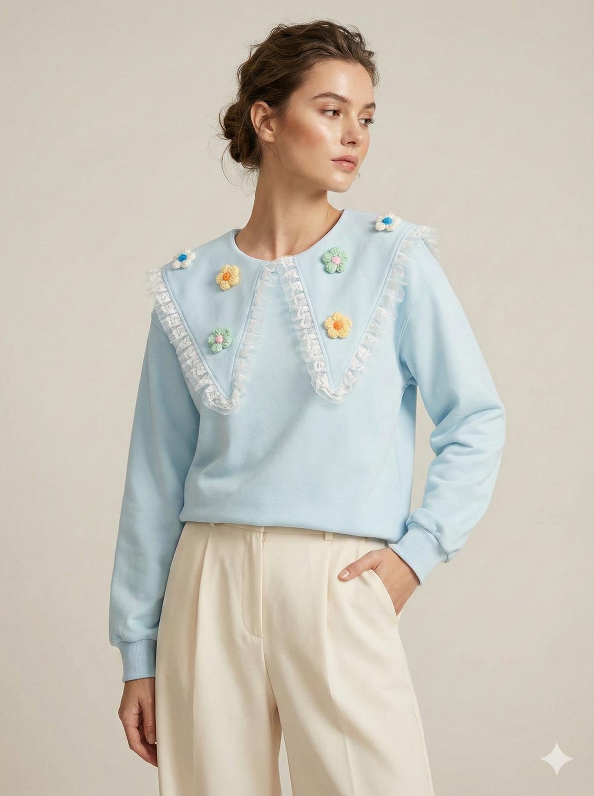 Lace Oversized Collar Sweatshirt