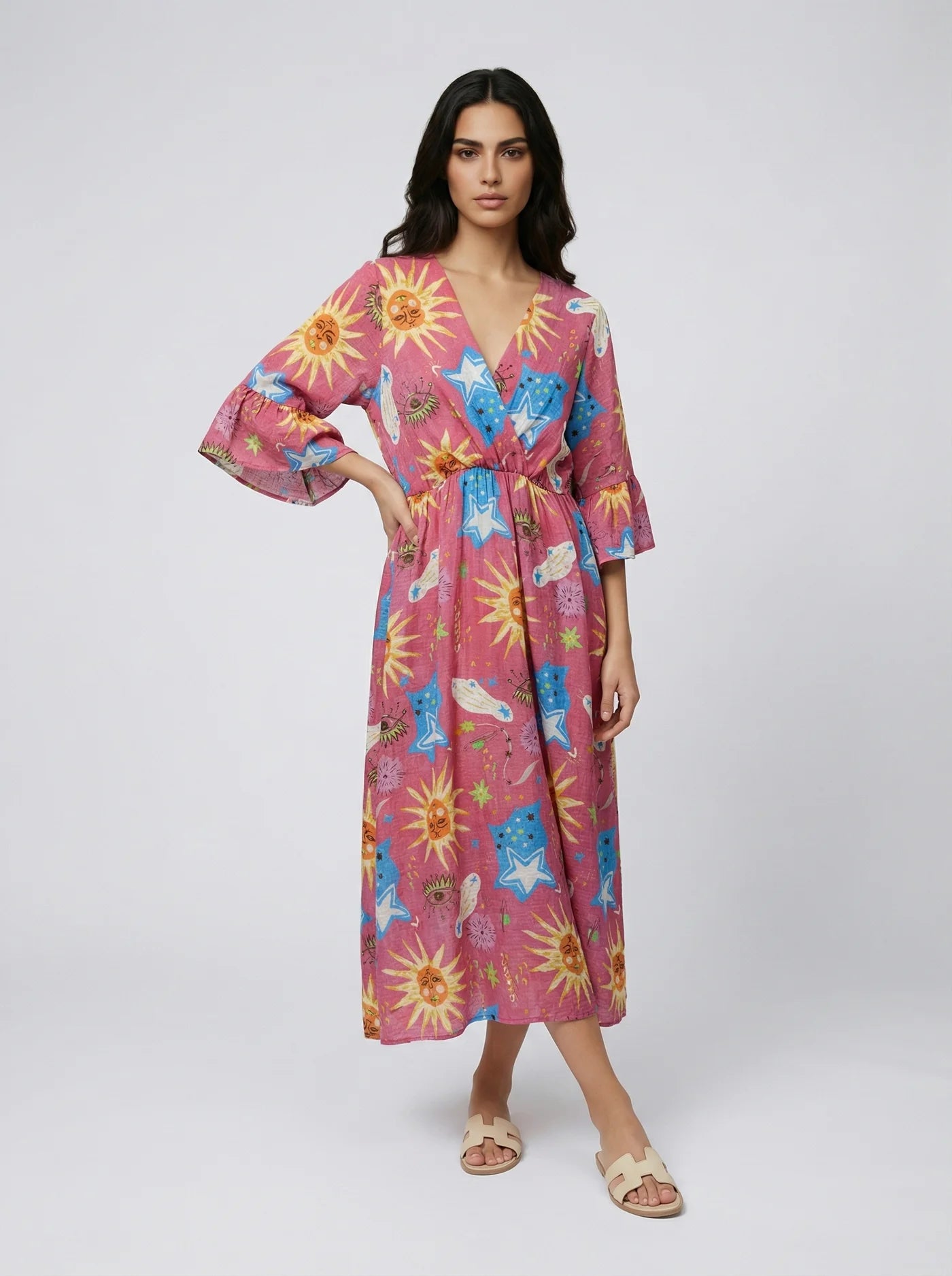 Pink Cosmic Cotton Maxi Dress