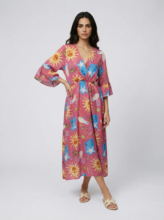 Pink Cosmic Cotton Maxi Dress
