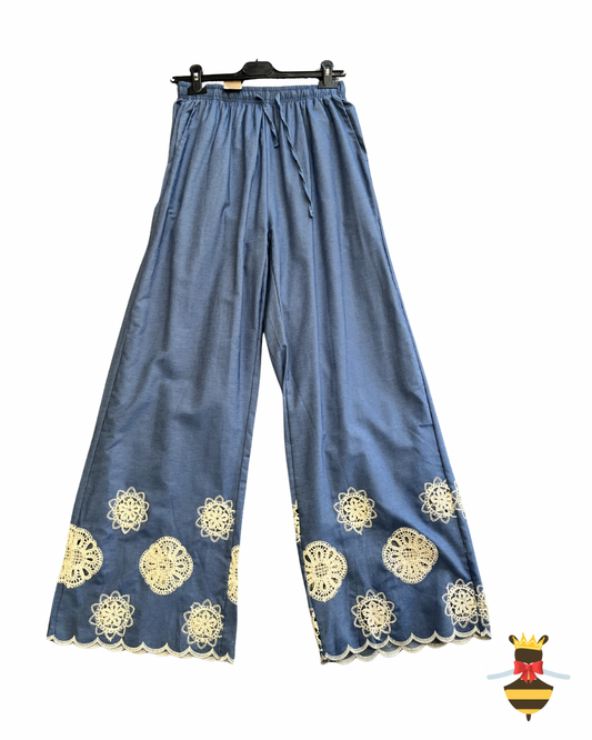 Cotton Wide Leg Crochet Cut Out Trousers