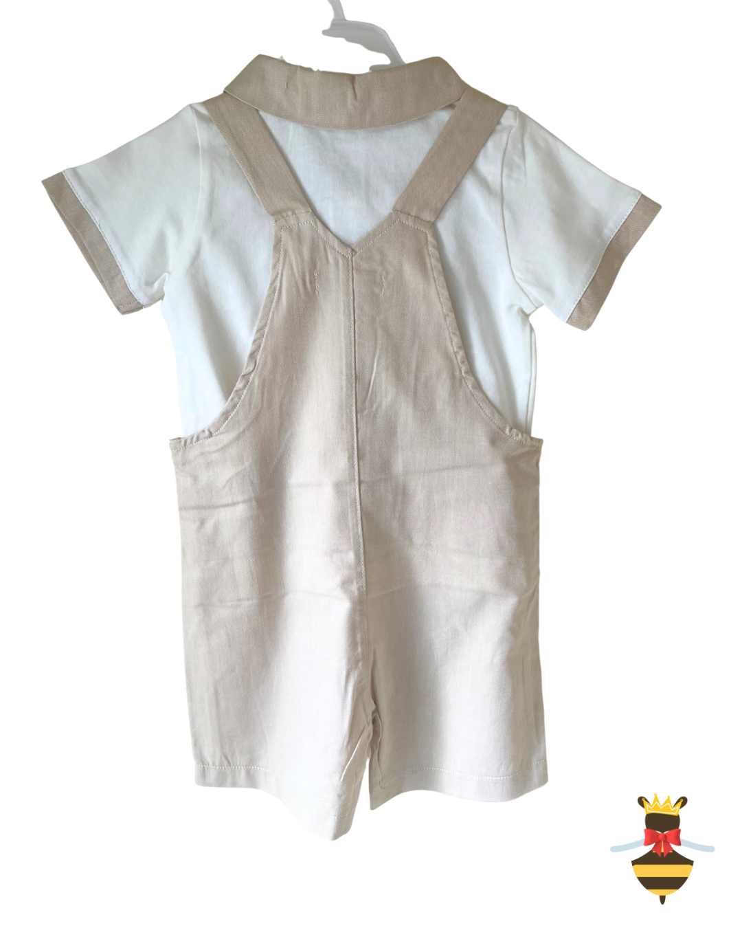 Boys Beige & White Dungarees Set