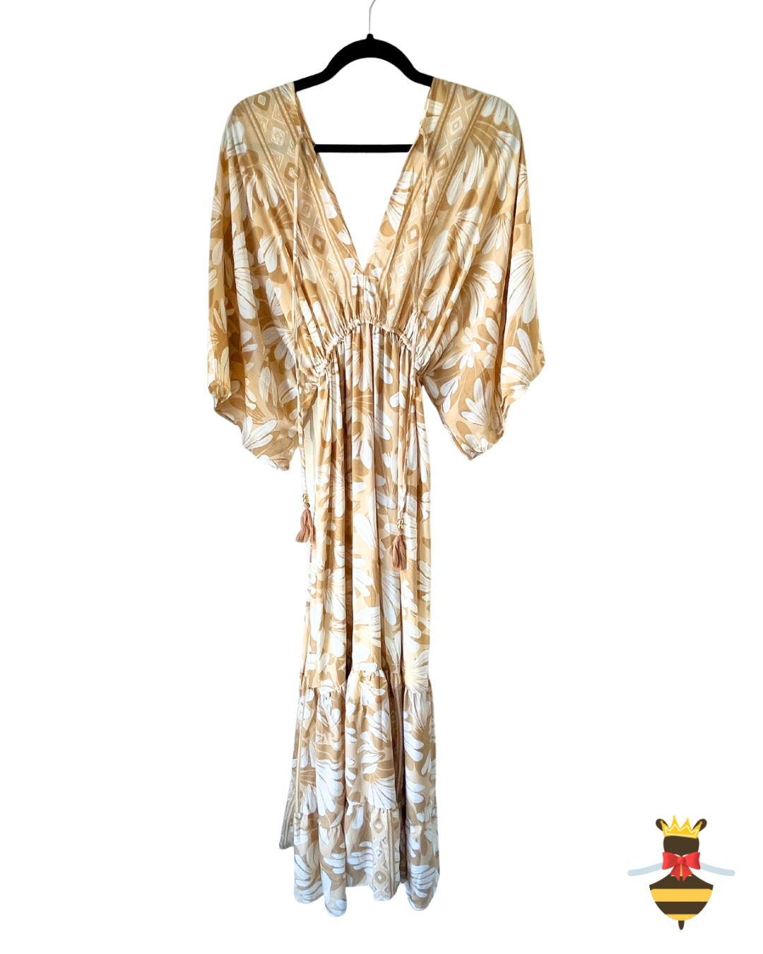 Caramel Petal Print Maxi Dress