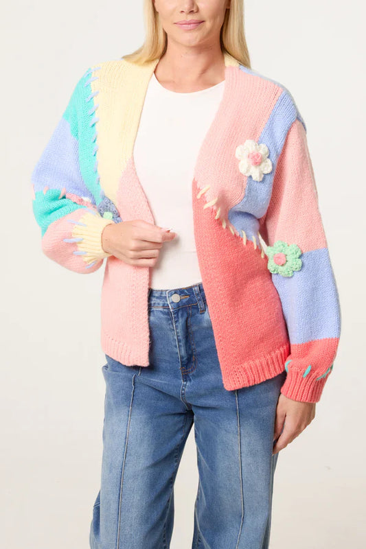 Flower Colour Block Cardigan