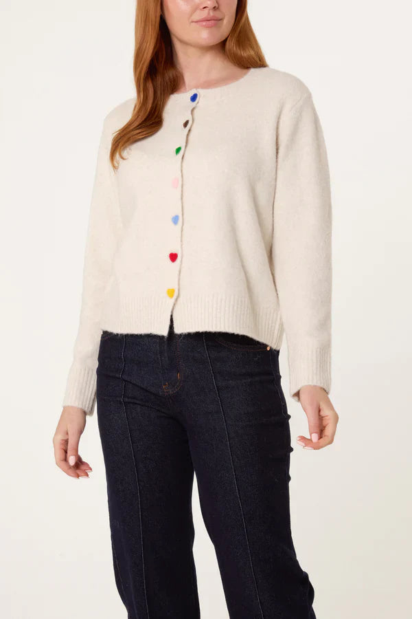 Rainbow Heart Button Cardigan
