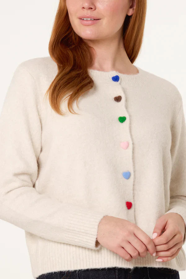 Rainbow Heart Button Cardigan